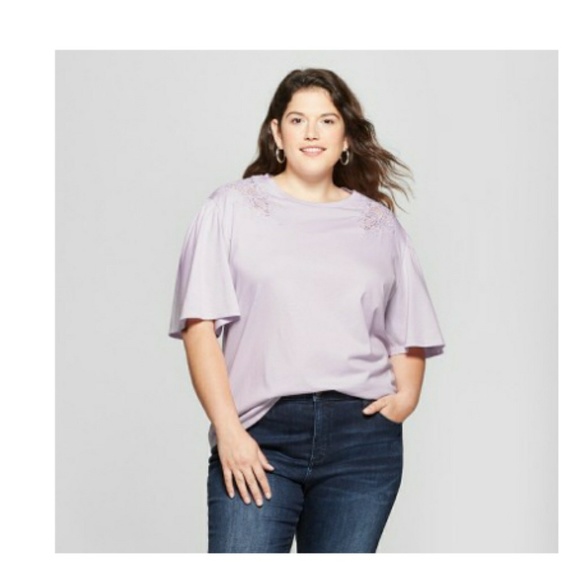 Crochet Floral Shoulders blouse violet - Picture 1 of 1